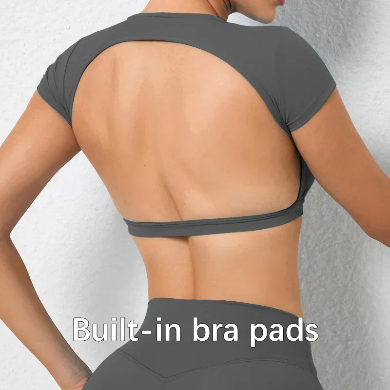 Hearuisavy Sports Shirts Breathable Workout Tops Fitness Sportswear Female Backless Yoga Clothing Sport Crop Tops Women Gym Top - Image 44